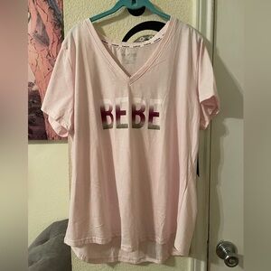 Bebe Plus Size Womens Light Pink V-Neck Tee size 2X NEW